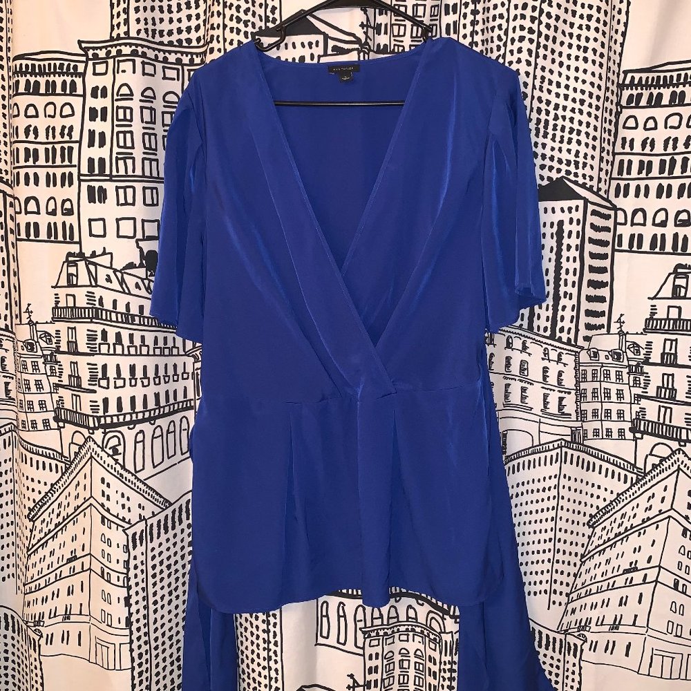 Ann Taylor Royal Blue Short Sleeve Blouse, Size 12